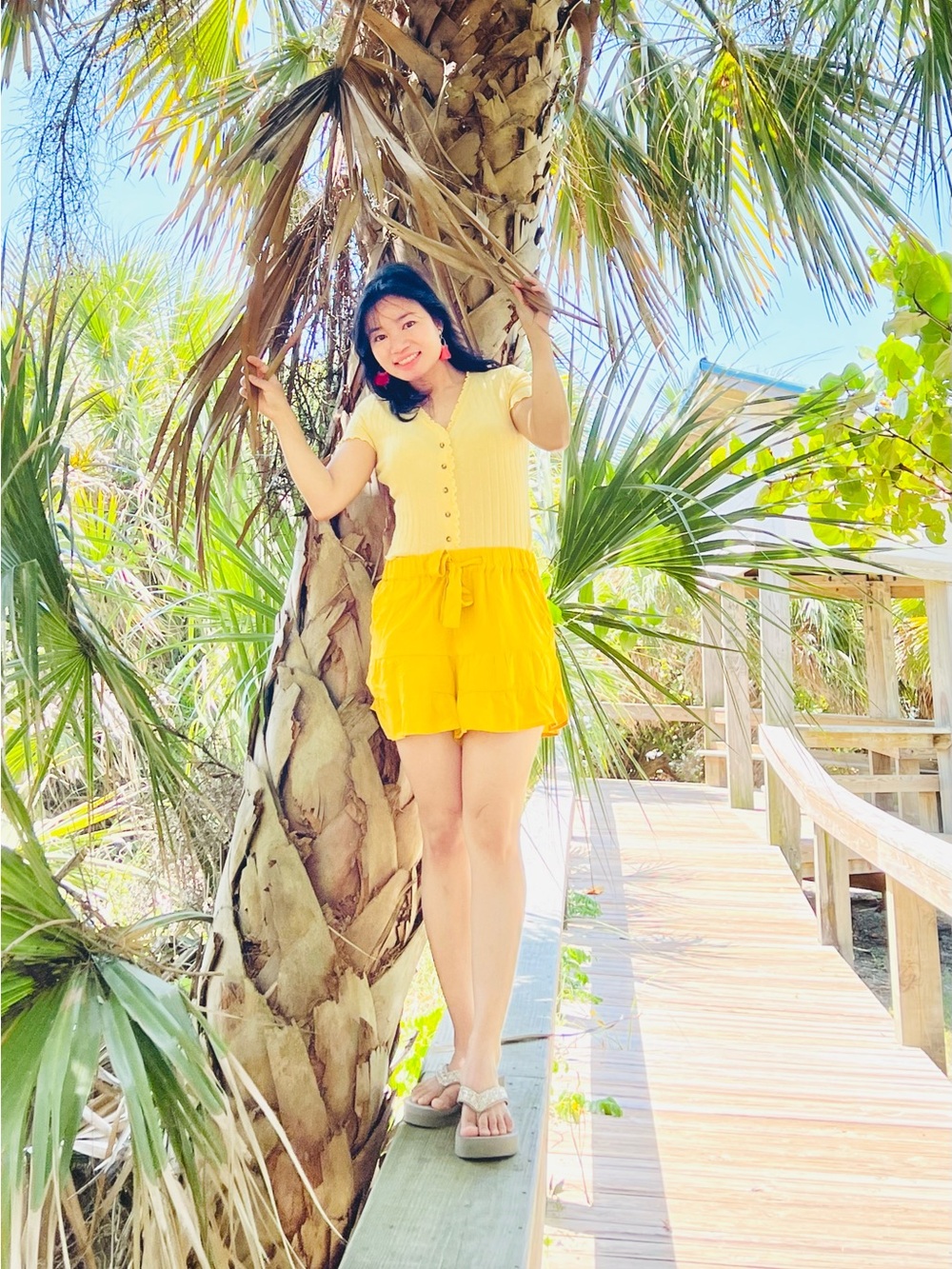 Bright Yellow High-Waist Drawstring Ruffle Shorts for Women